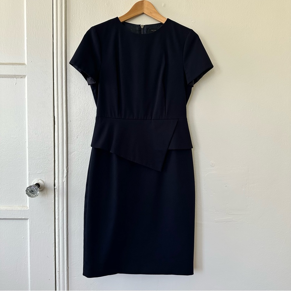 Ted Baker Asymmetric Peplum Tailored Dress - Navy Blue - Uk size 2 / US size 6